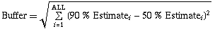 proj buffer = sqrt ( sum over all tasks { (90% est - 50% est)^2 } )