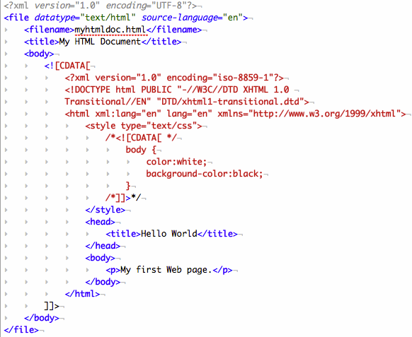 Broken nested CDATA in an XML document.