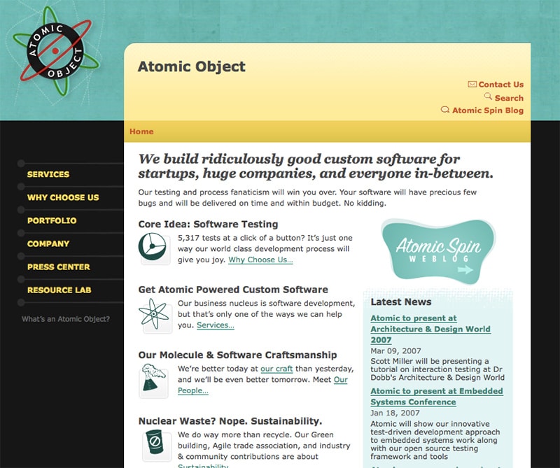Atomic Object website in 2006.