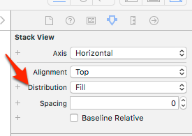 A screenshot of setting alignment to "top" and distribution to "fill" in Stack View