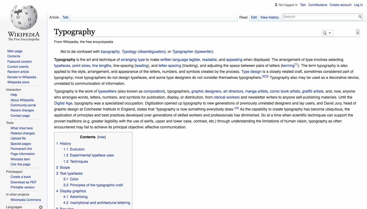 Screenshot of a wikipedia page