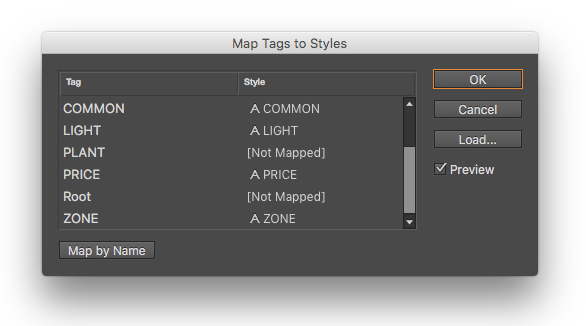 Indesign Map Tags to Styles Modal