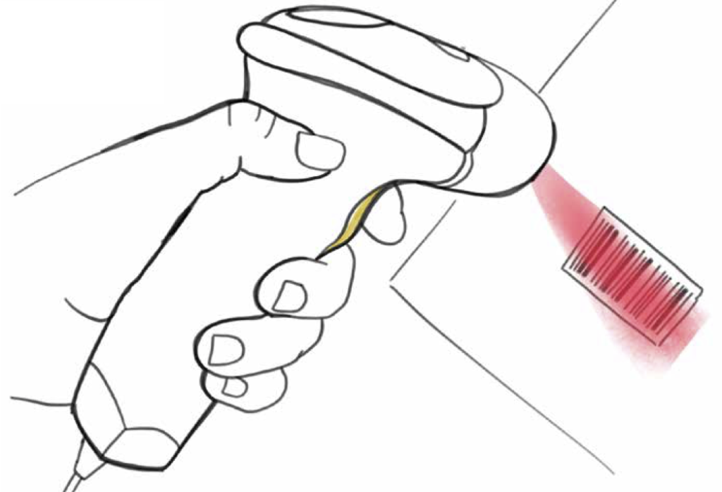 Illustration of a user scanning a barcode.