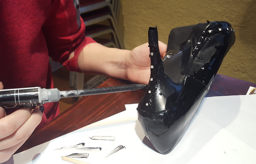 Adding epoxy to the shoes