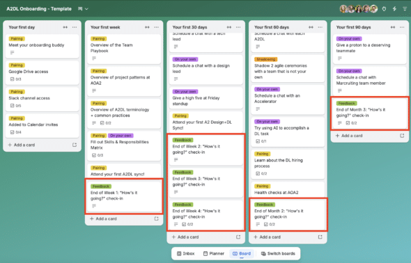 Screenshot of A2DL onboarding Trello board