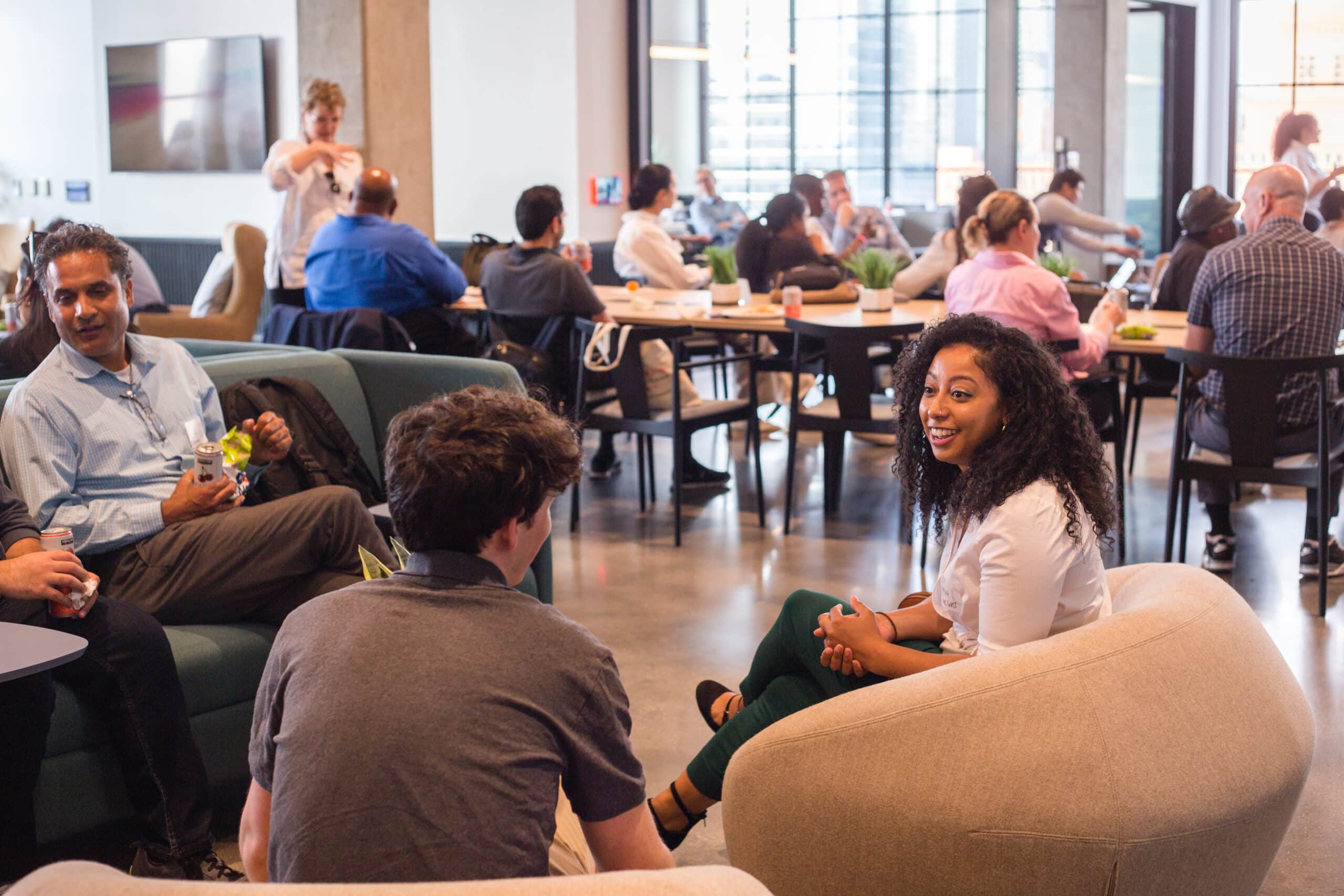 People at a networking event. Post title: From Daunting to Doable: 5 Steps to Meaningful Networking