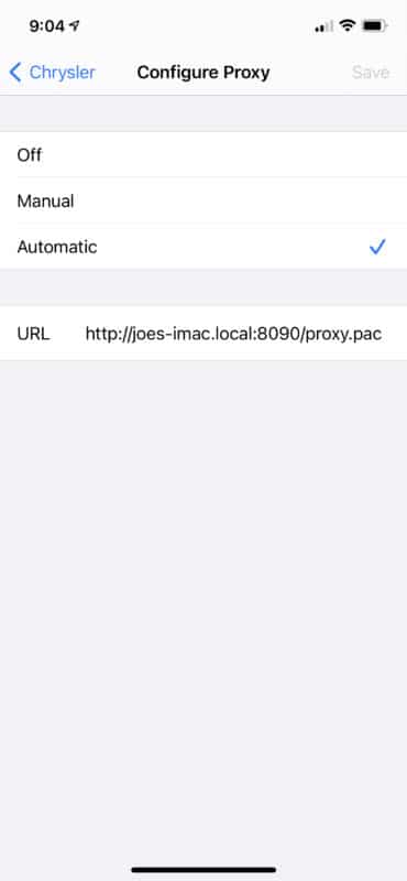 iOS PAC settings screen