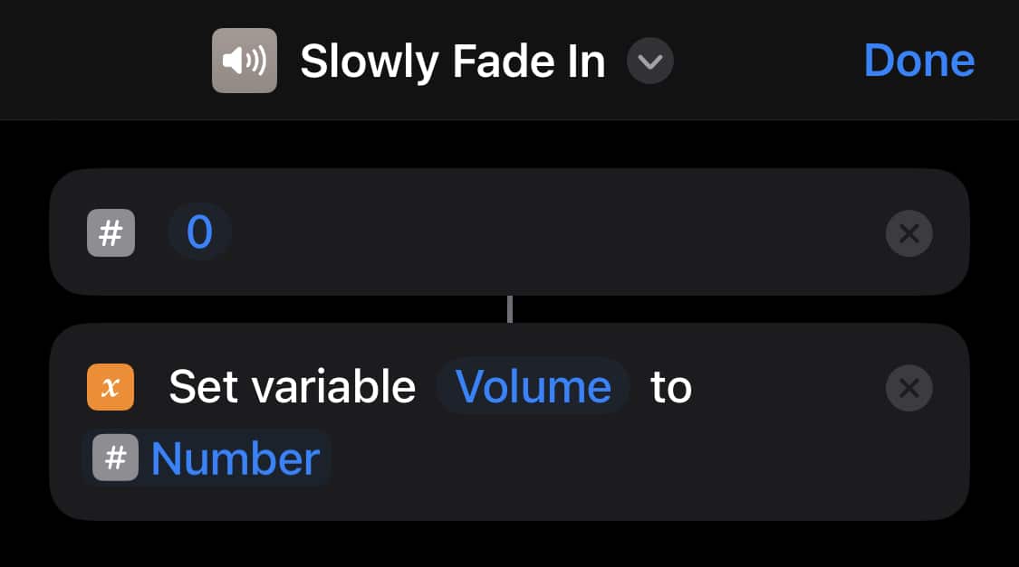 Screenshot of the number and variable commands in Shortcuts.