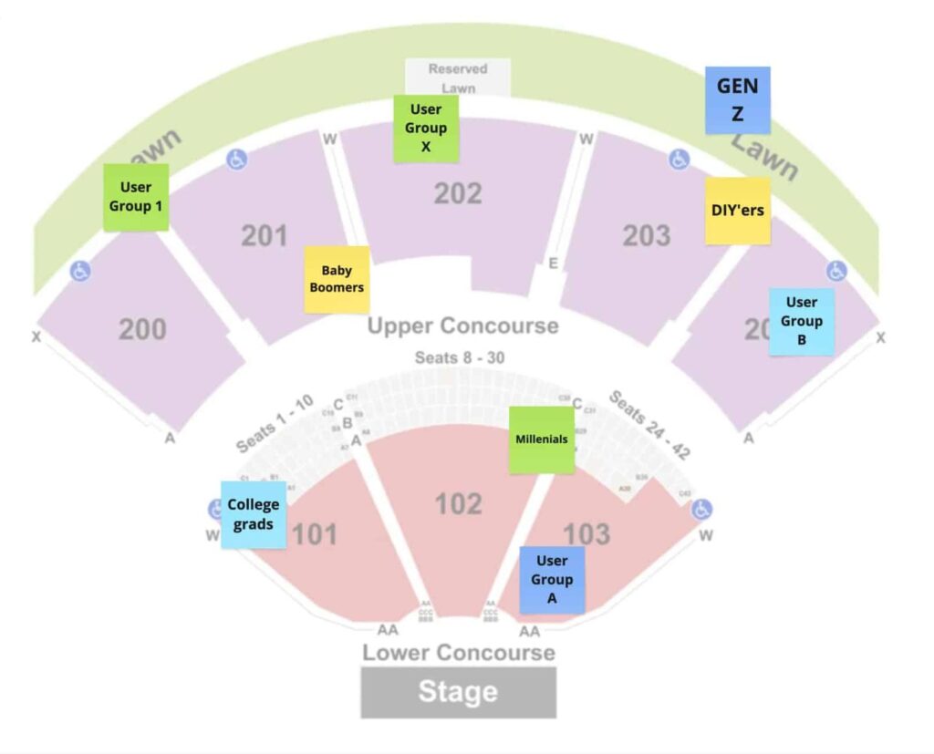 A graphic depecting the seats in an entertainment venue, illustrating the post caled Simplicity in Design