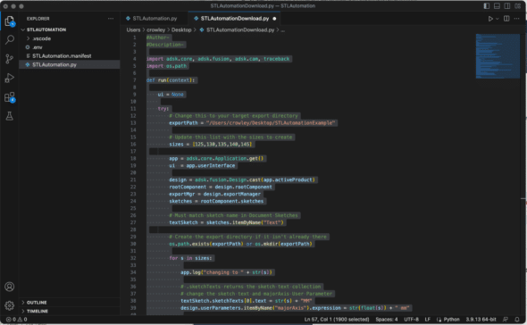 Code in example download script shown in VS Code