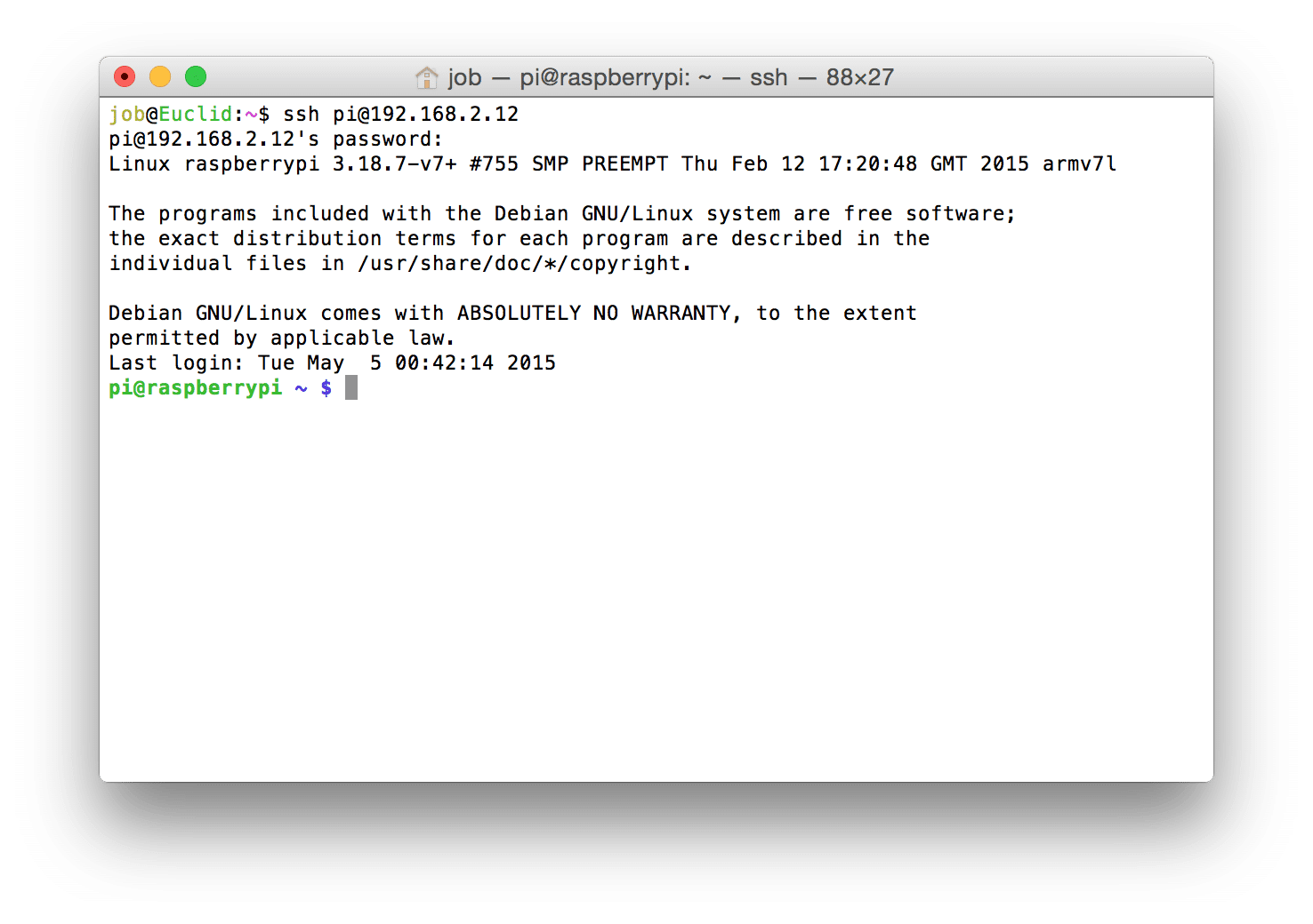 A terminal on a Raspberry Pi.