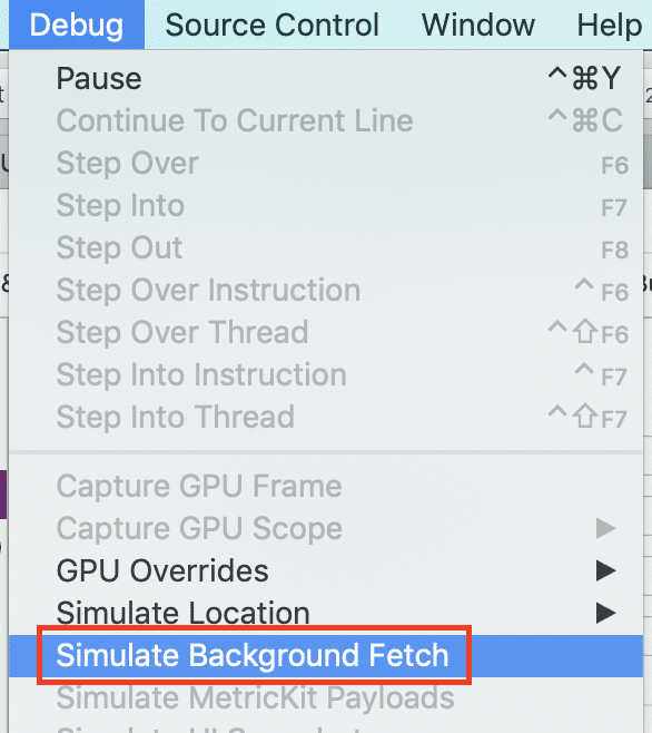 Simulate Background Fetch from Xcode Debug menu