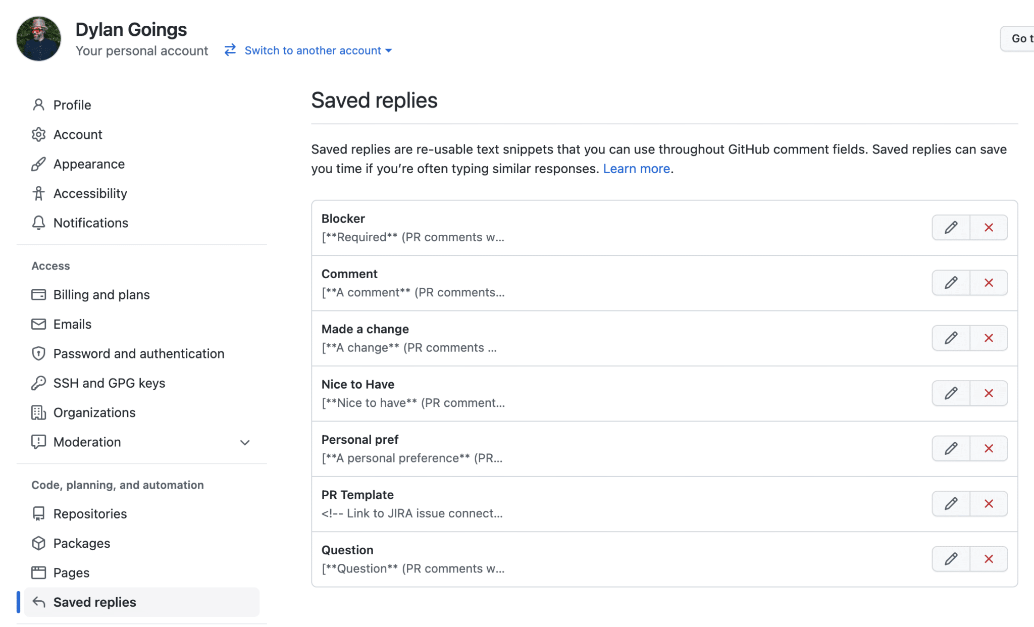 Use Github's Saved Replies to Supercharge Your Code Reviews