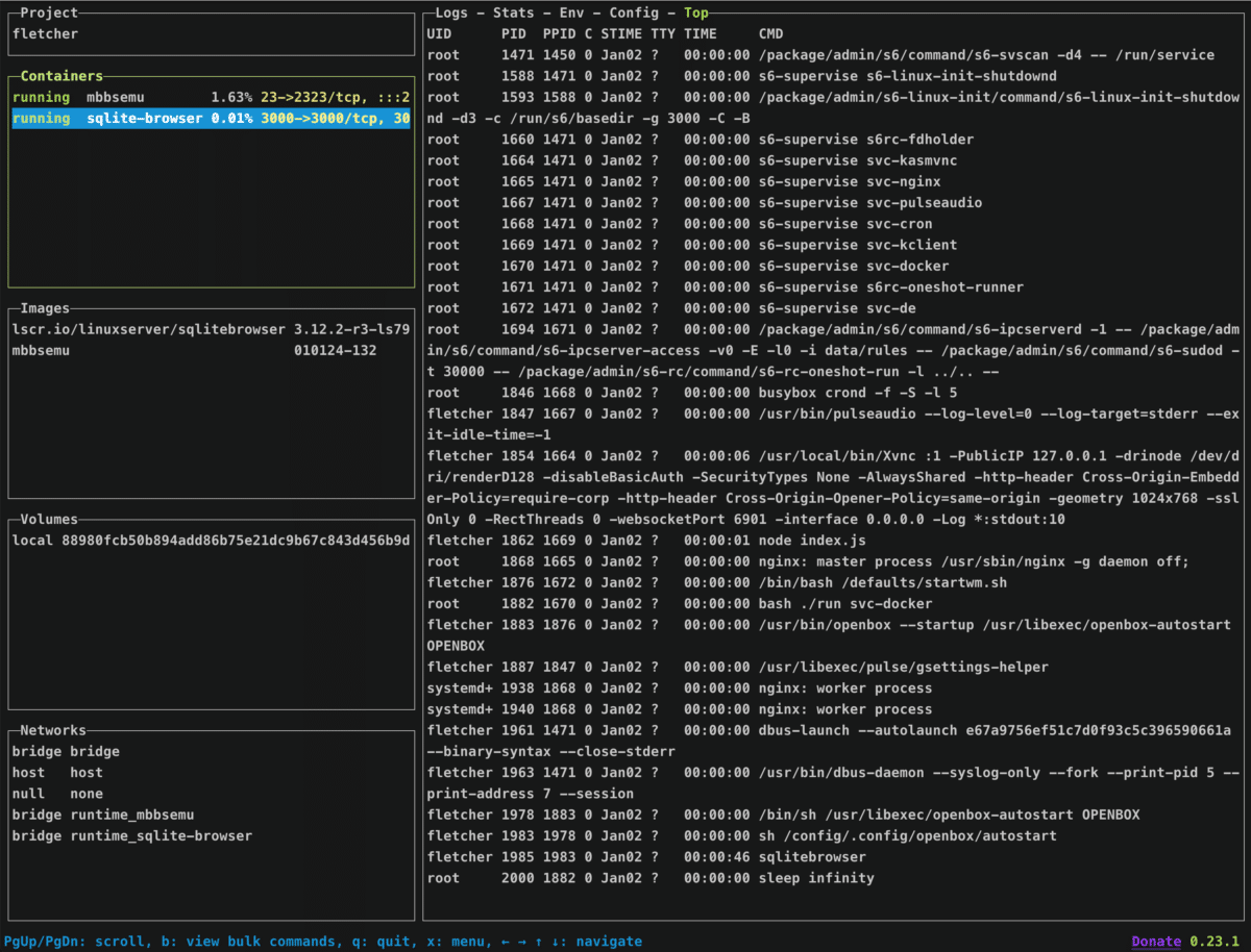 Keep an eye on container status with lazydocker