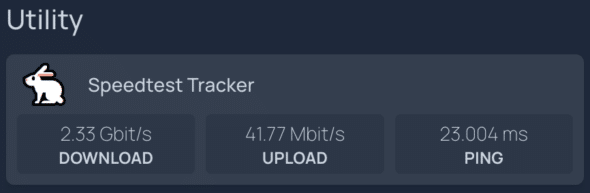 Screenshot of Homepage's Speedtest Tracker widget.
