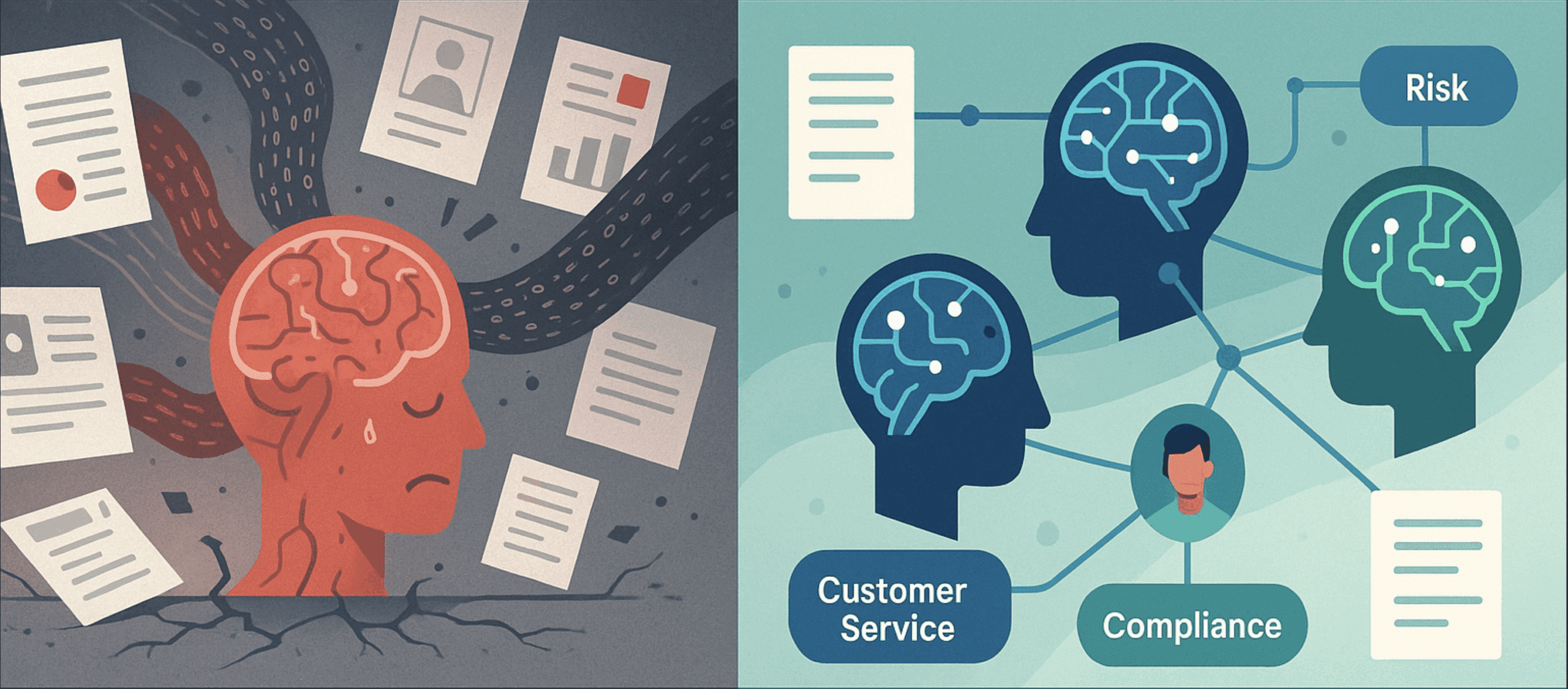 A drawing that includes the text "customer service" and other words on it, illustrating the post titled: Distributed AI Agents: A Thought Experiment in Self-Evolving Business Systems