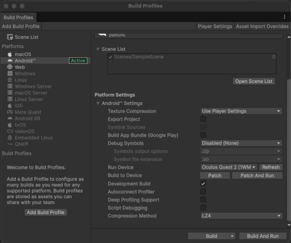 Build and run settings