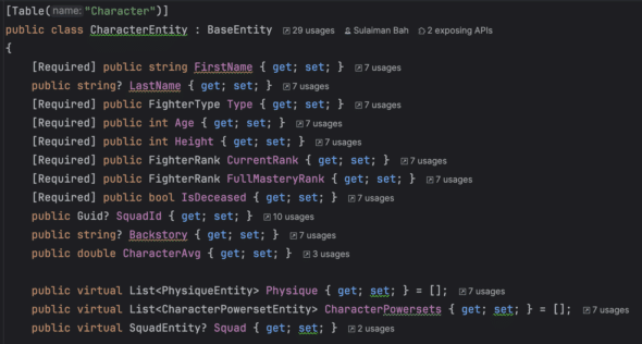 Screenshot of an entity in the passion project