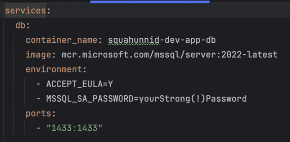Screenshot of the contents of the docker-compose.yml file