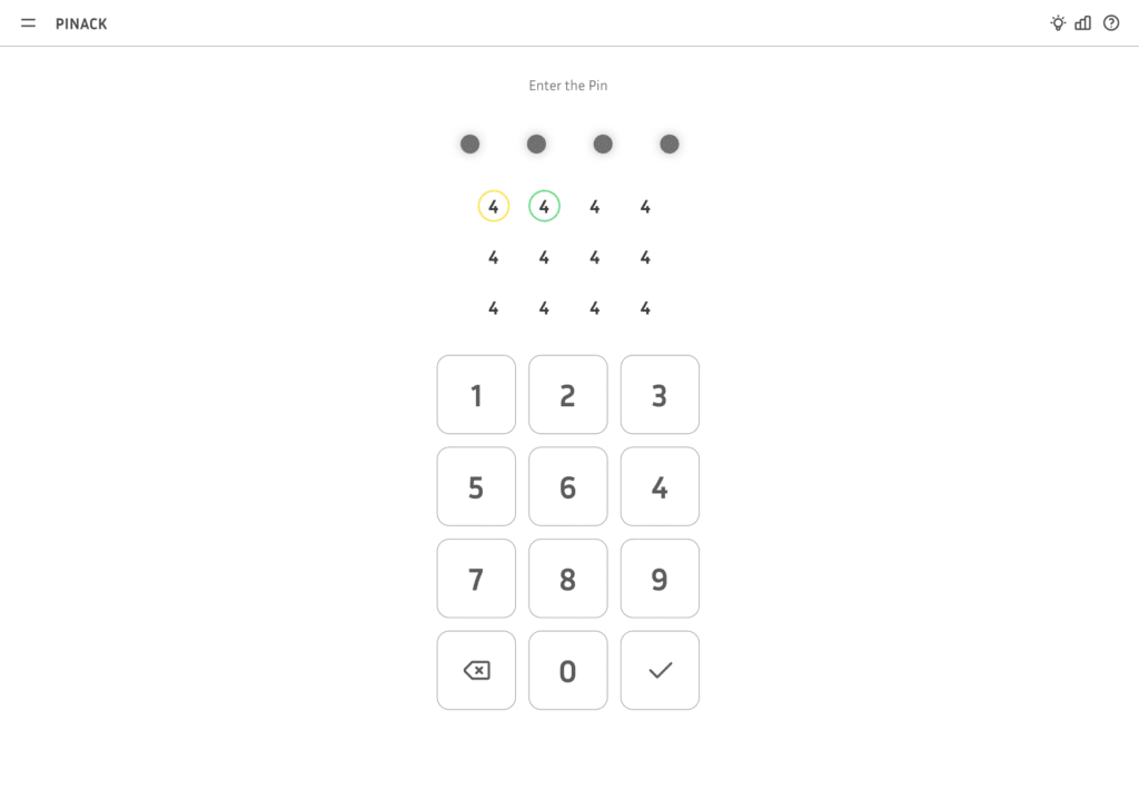 Wireframe interface showing the game screen for Padlock.