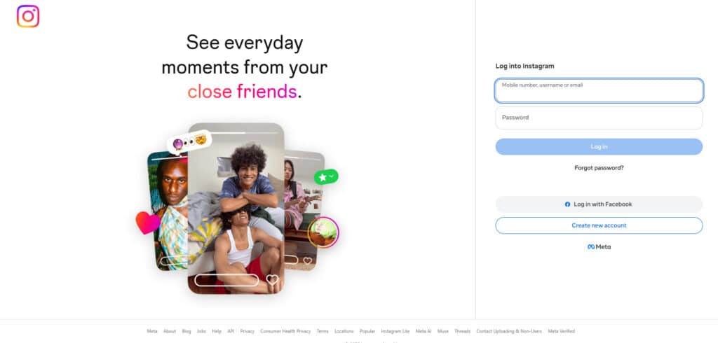 Screen grab of Instagram landing page.