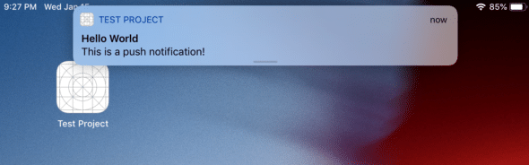 A push notification on an iOS simulator