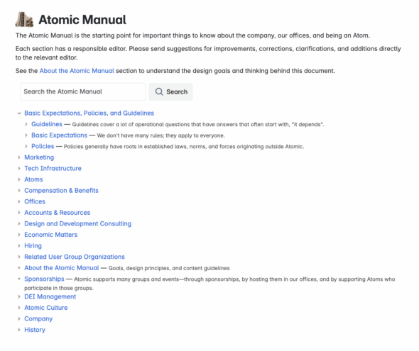 Screenshot of the Atomic Manual's organized categories