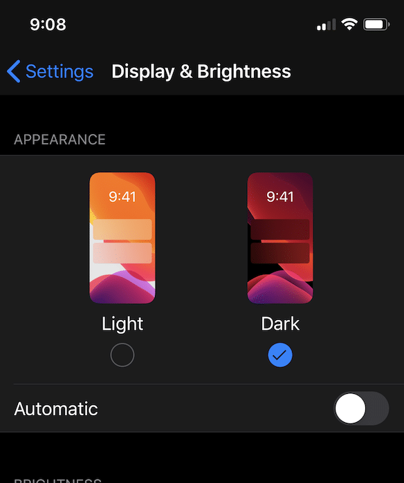 dark mode setting