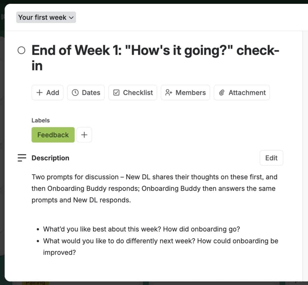 Screenshot of check-in Trello card description