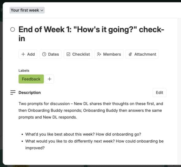 Screenshot of check-in Trello card description