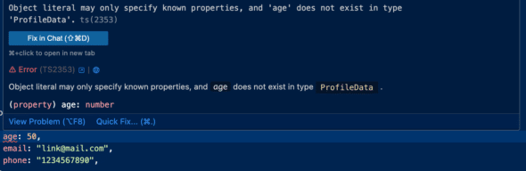 Screenshot of TypeScript error