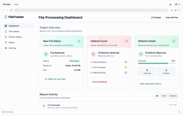 A screenshot of a processing dashboard 