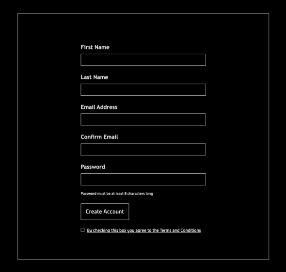 A custom user registration form built in Webflow